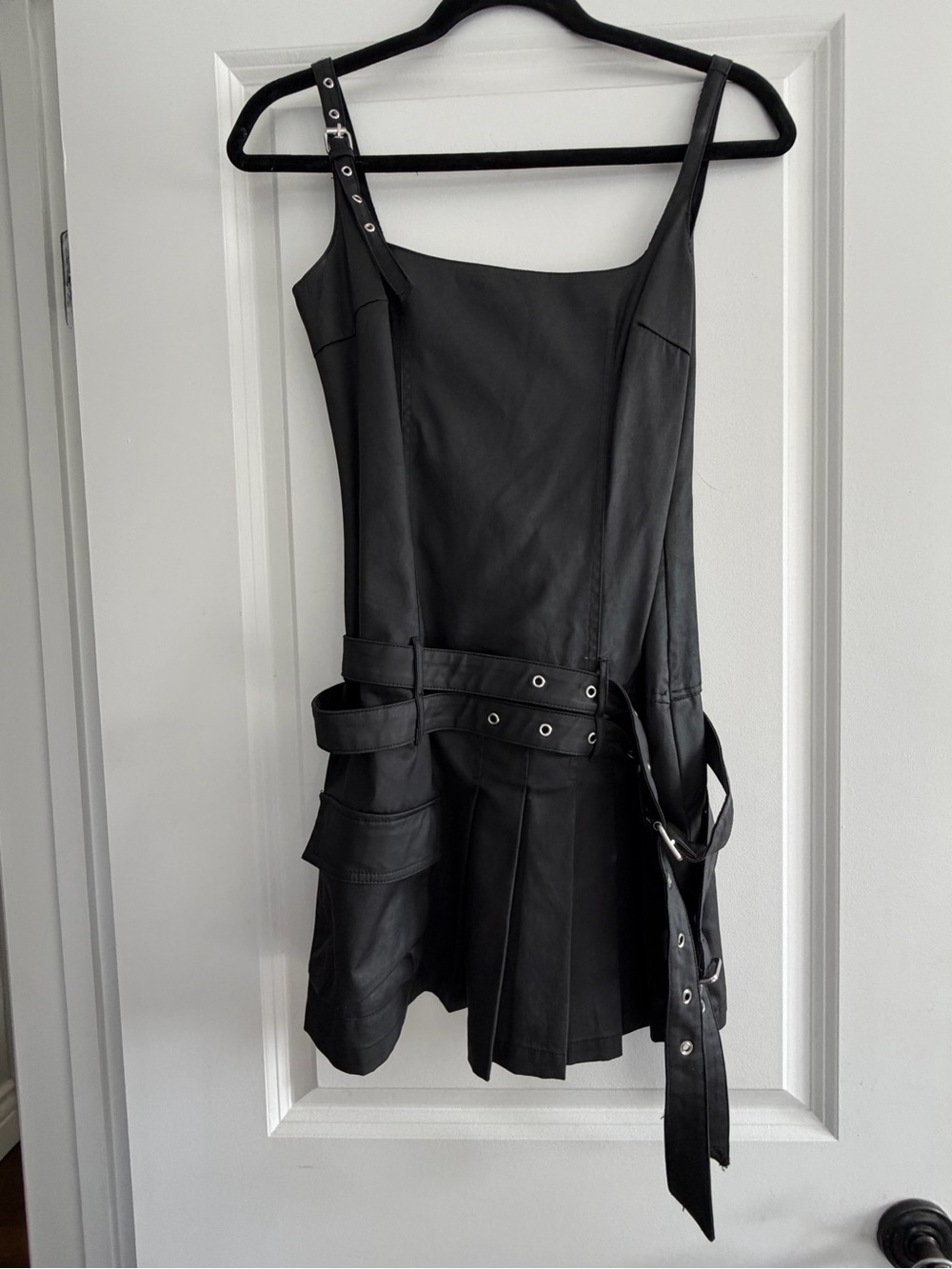 Zara Black Mini Dress with Pleated Skirt and Belt